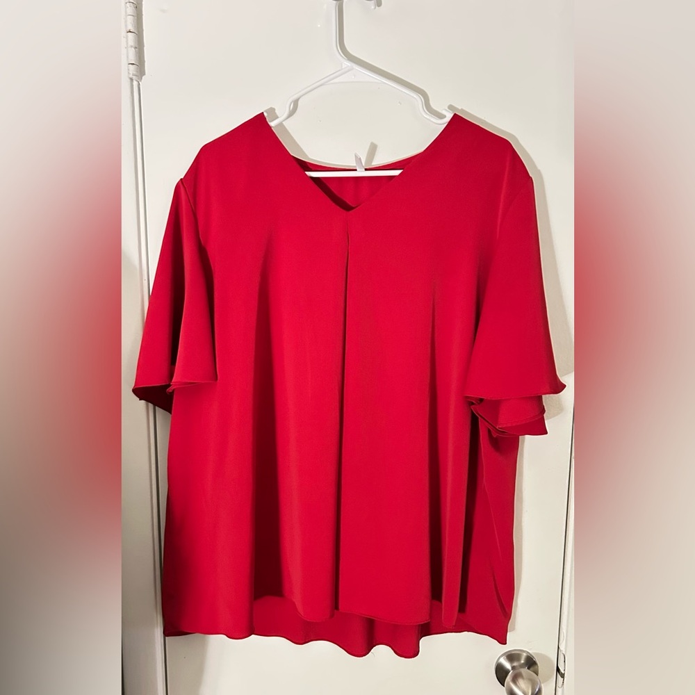 ANYALLY Vibrant Red Bell Sleeve Blouse with Relaxed Fit/ ZIZE 3XL